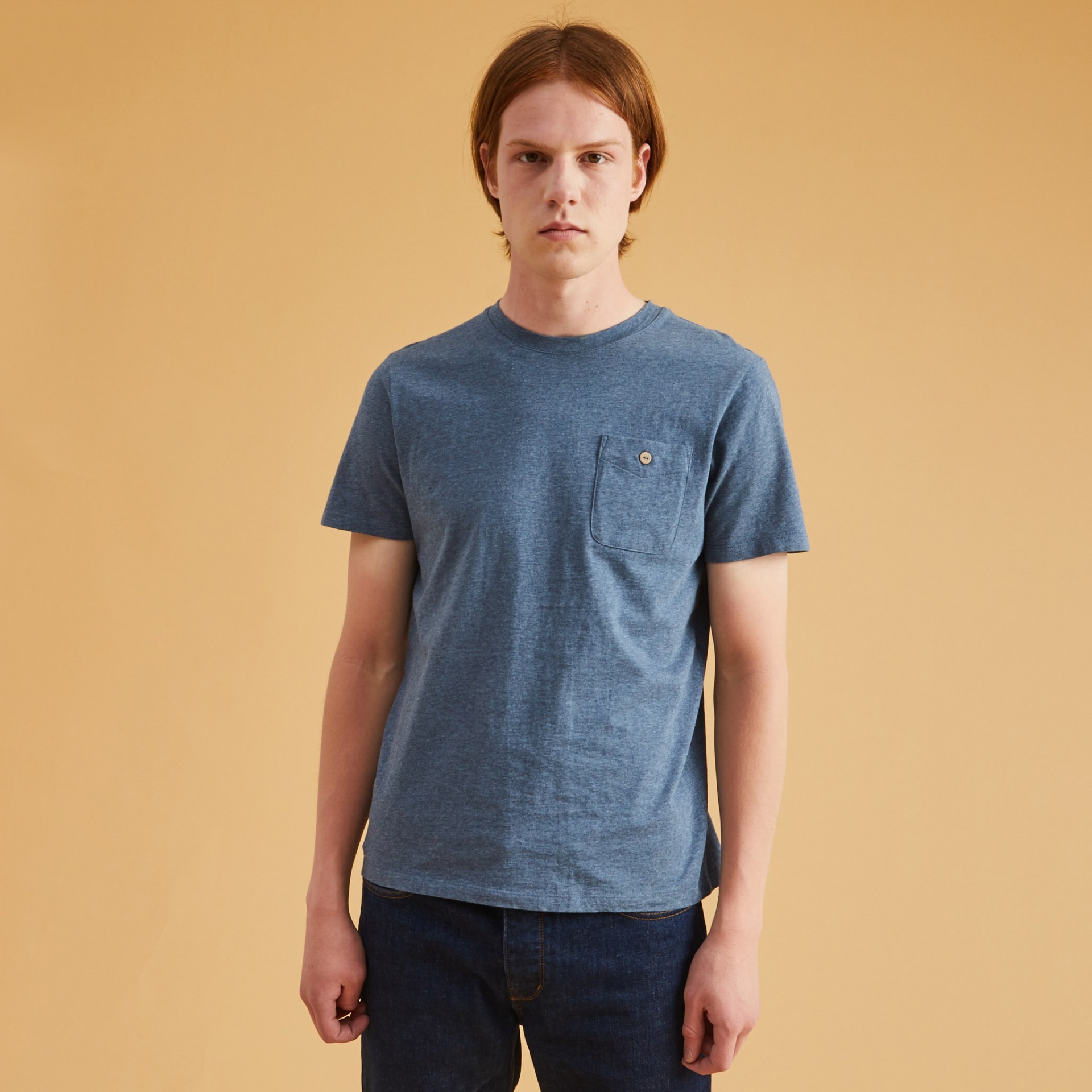 T-shirt col rond bleu chiné coton et coton recyclé - modèle Olonne