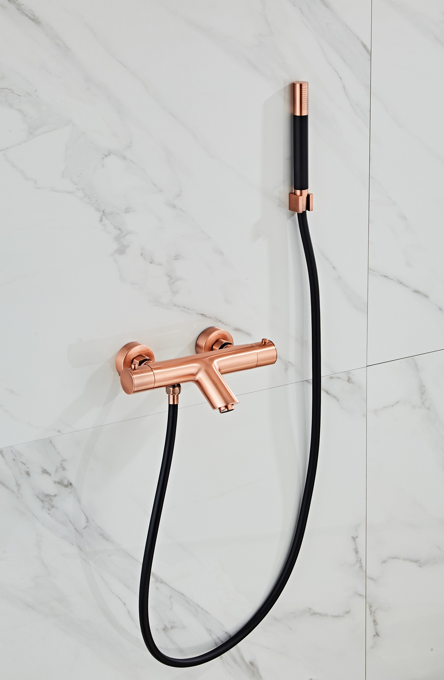 Saniclear Copper Pro thermostatische badkraan met handdouche geborsteld koper