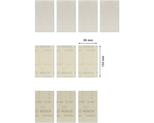 Schuurblad voor Bosch excenterschuurmachines, 80x133 mm, korrel 80/120/180, ongeperforeerd, 10 stuks