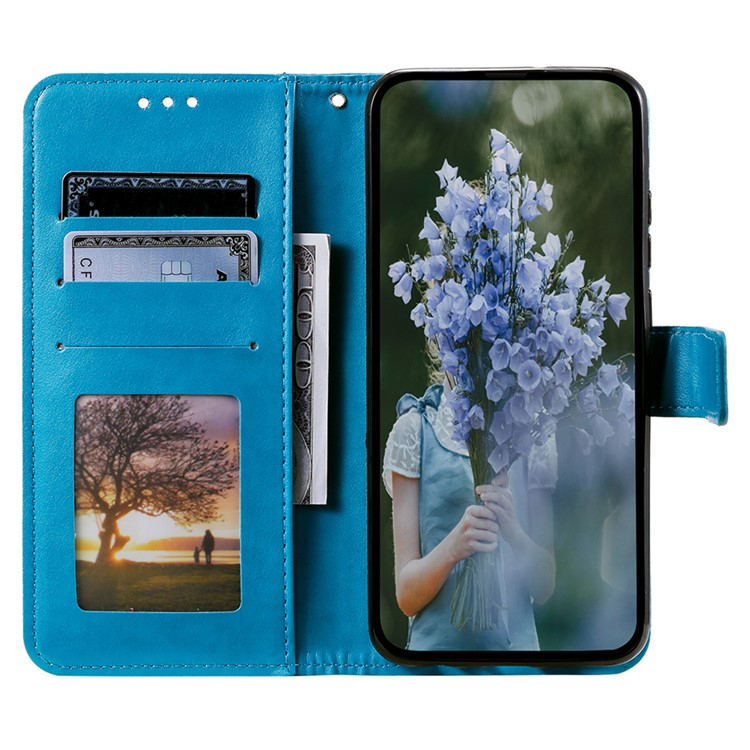 Samsung Galaxy A26 / A17 Leder Tasche Wallet - Mandala Flowers Imprint - Blau