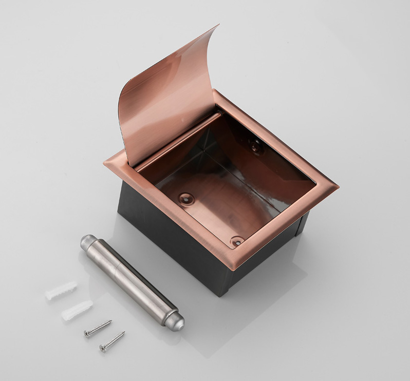 Saniclear Copper inbouw toiletrol houder met klep geborsteld koper