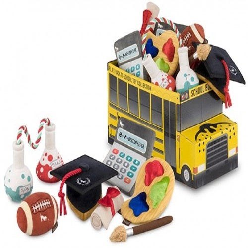 Kit PLAY Pet Lifestyle com 15 brinquedos de pelúcia multicoloridos para a volta às aulas.