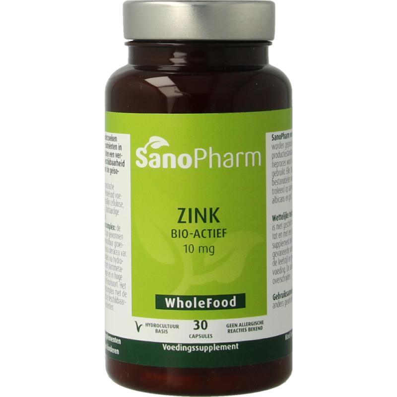 Sanopharm Zink Bio-Actief 10 MG Wholefood 30 Capsules