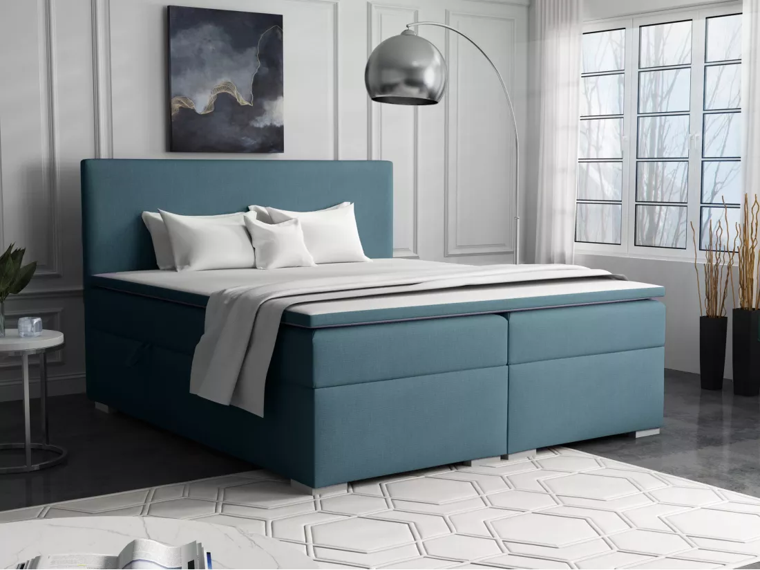 LIT BOXSPRING avec surmatelas Ennis 160x200 cm, Lux 30 (Bleu-vert)