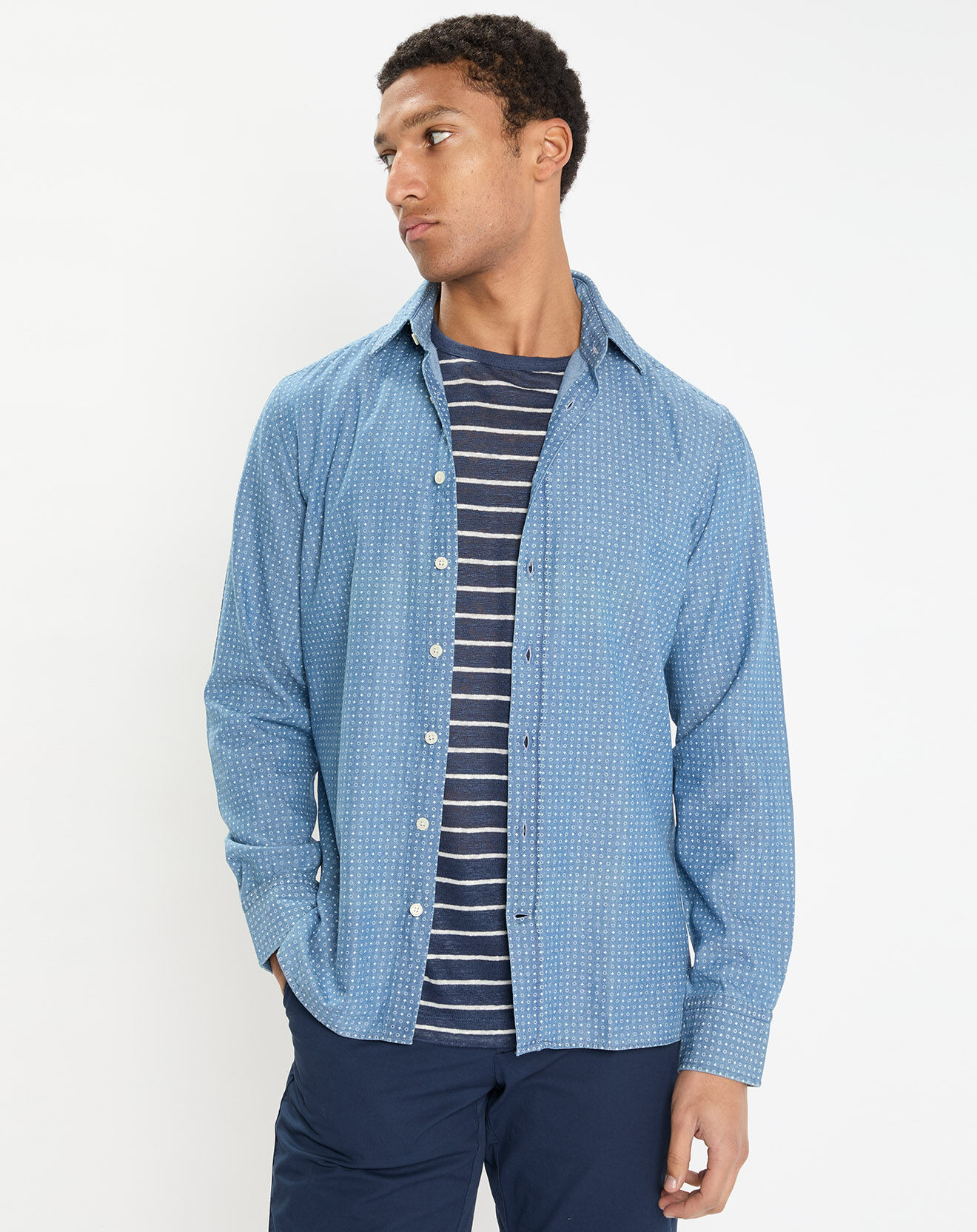 Hackett London Chemise Slim Fit à imprimé géométrique bleue