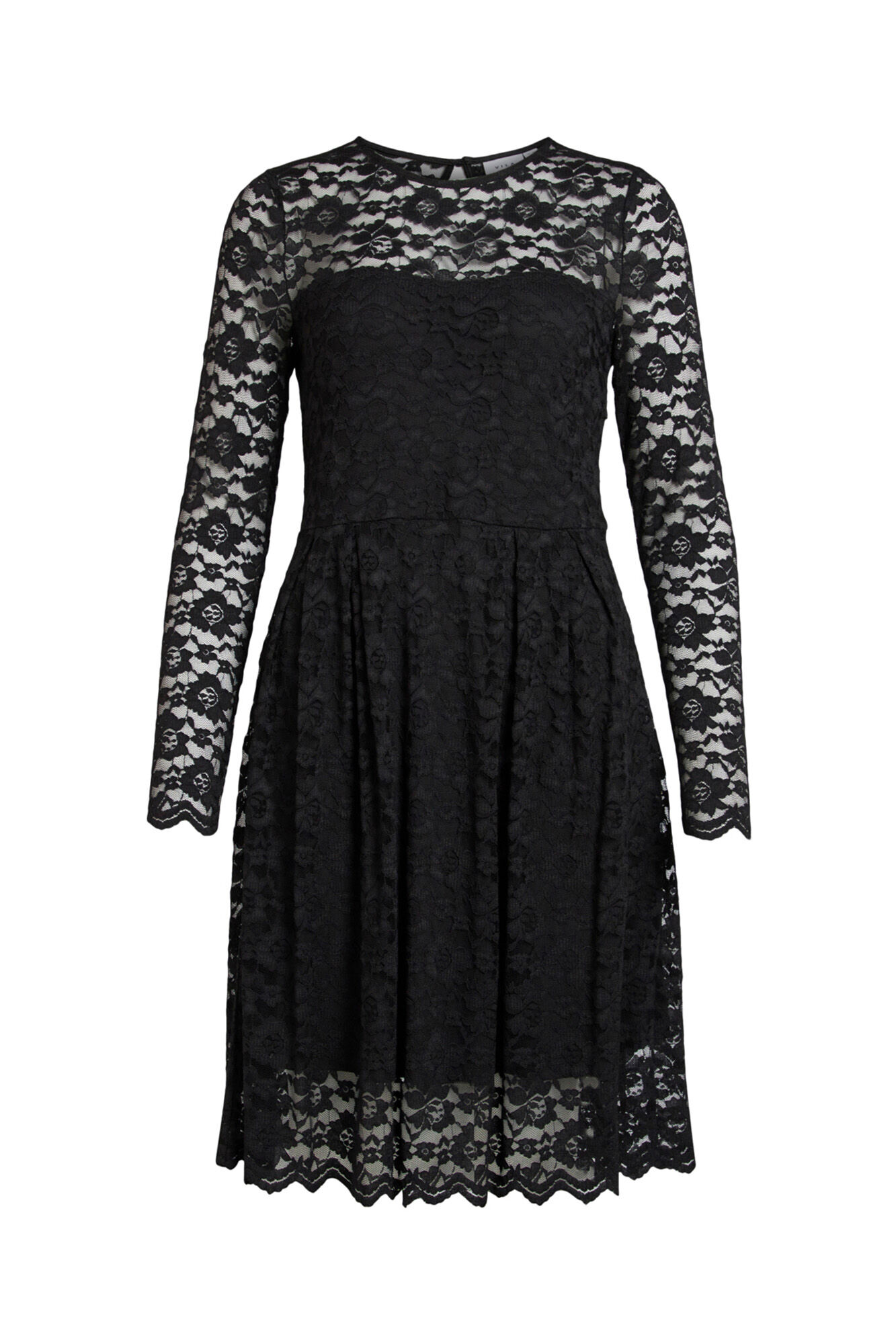 Vestido de renda de manga comprida - Preto