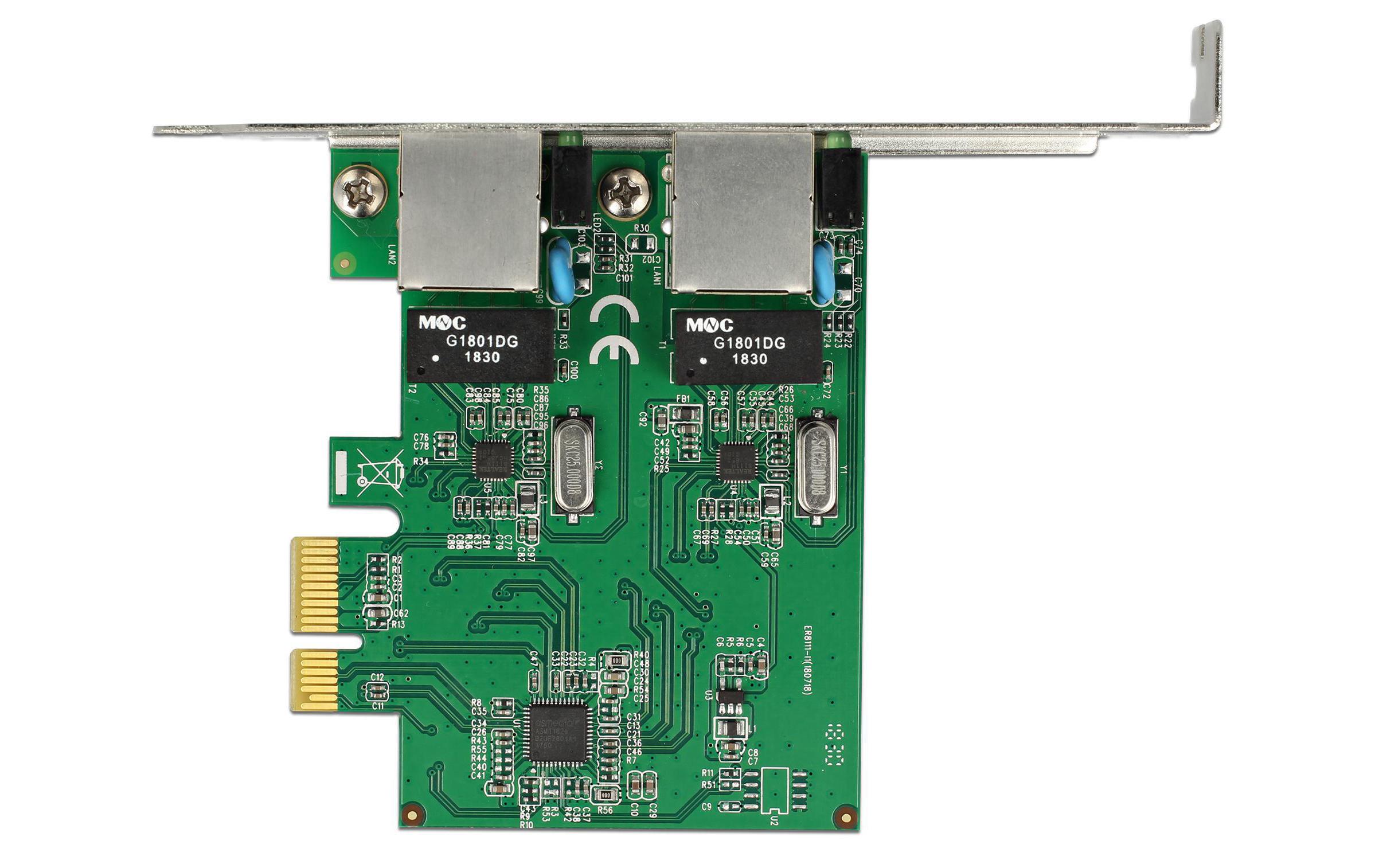 Netzwerkkarte 2 Ports, 1Gbps Realtek RTL8111H ChipsatzDelock PCI Express Karte zu 2 x Gigabit LAN