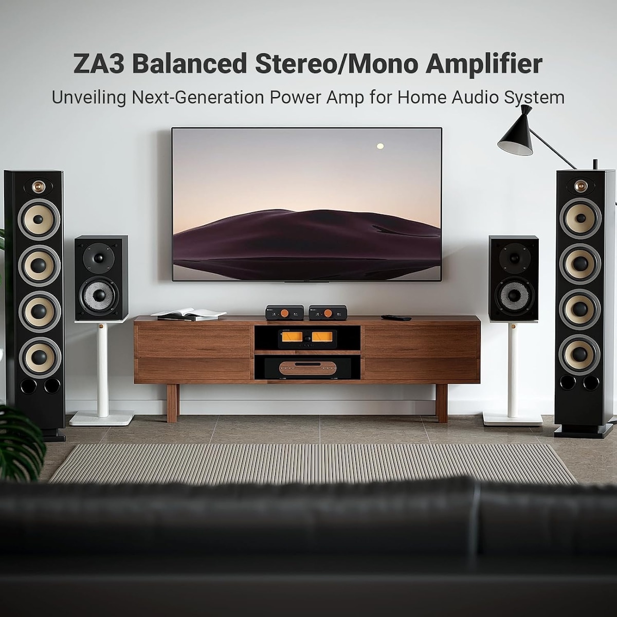 Fosi Audio ZA3 balansert stereoforsterker Home Audio Component Mini 2-kanals monoforsterker TPA3255 for Subwoofer Desktop hjemmekino