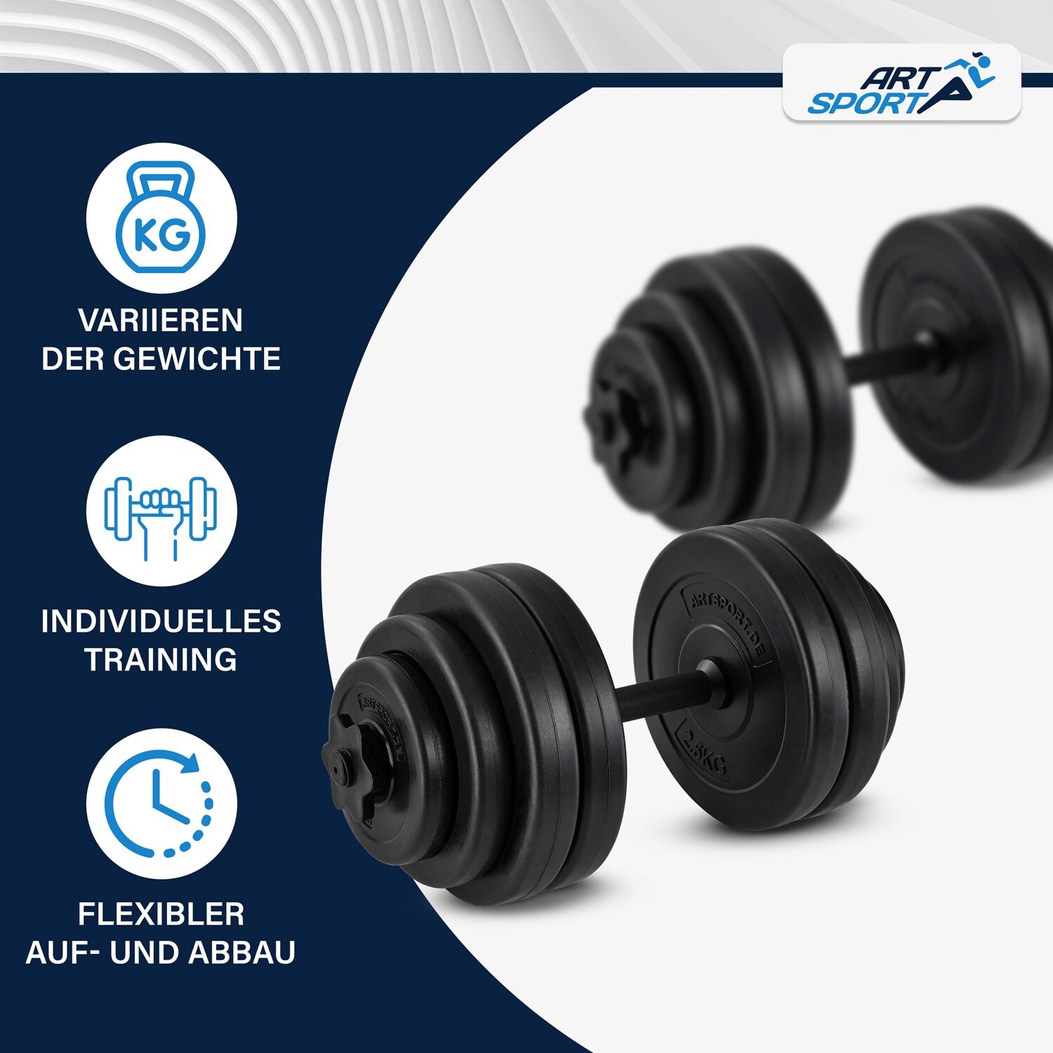 Artsport 2er Hantelset 30kg - Kurzhantel Set mit 2 Kurzhanteln, 16 Gewichte – Rutschfeste Griffe