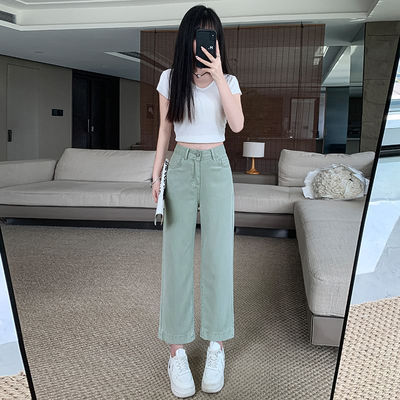 Luminato - Hoge taille cropped straight leg jeans