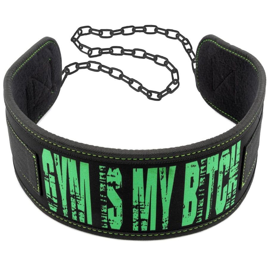 Sport-Knight® Dip-Gürtel mit Aufdruck, Gym is my bitch, lange Stahlkette