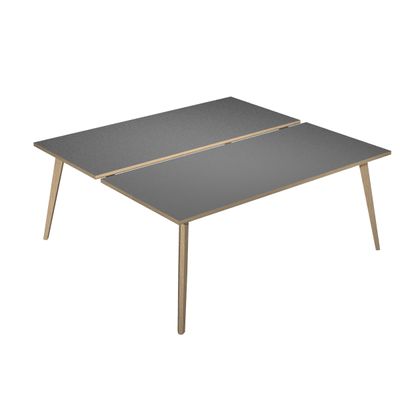 Bureau Bench LEONARDO - L180 x H74 x P168 - Pieds bois - Anthracite chants chêne