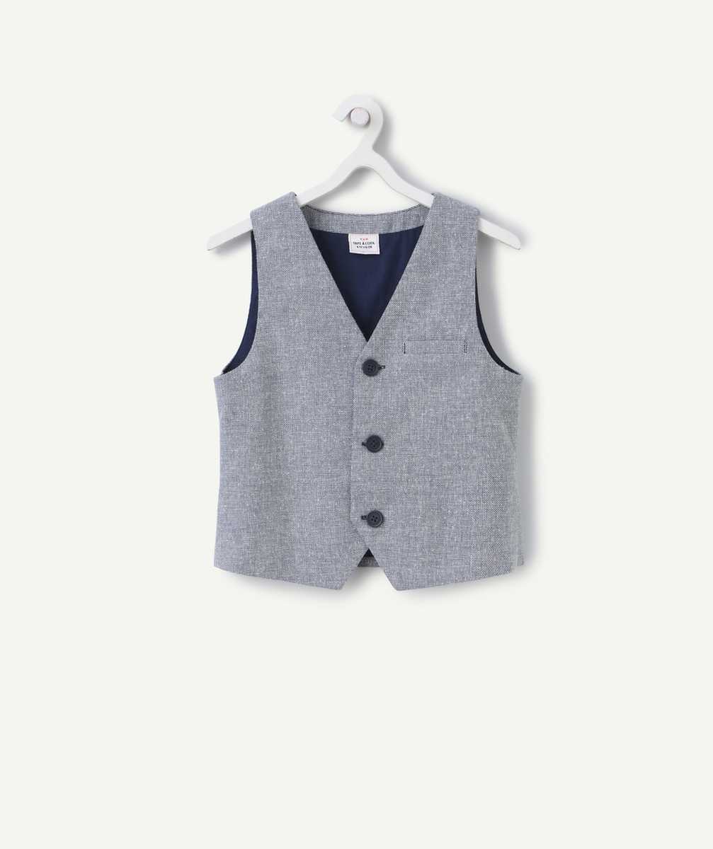 veste sans manches garçon bleu et blanc avec boutons
