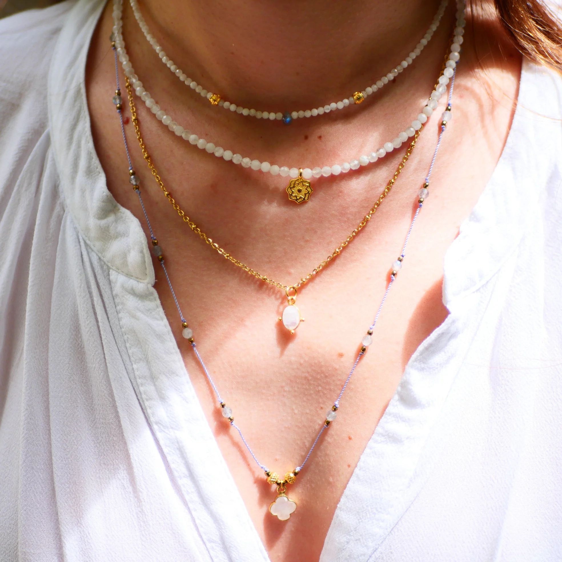 UBIKA - Collier en cordon nylon pierre de lune | Multicolore