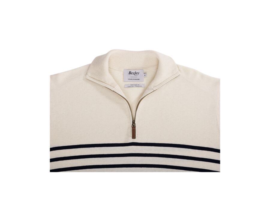 Pull col zippé marin Ecru et Marine - VLADIAC
