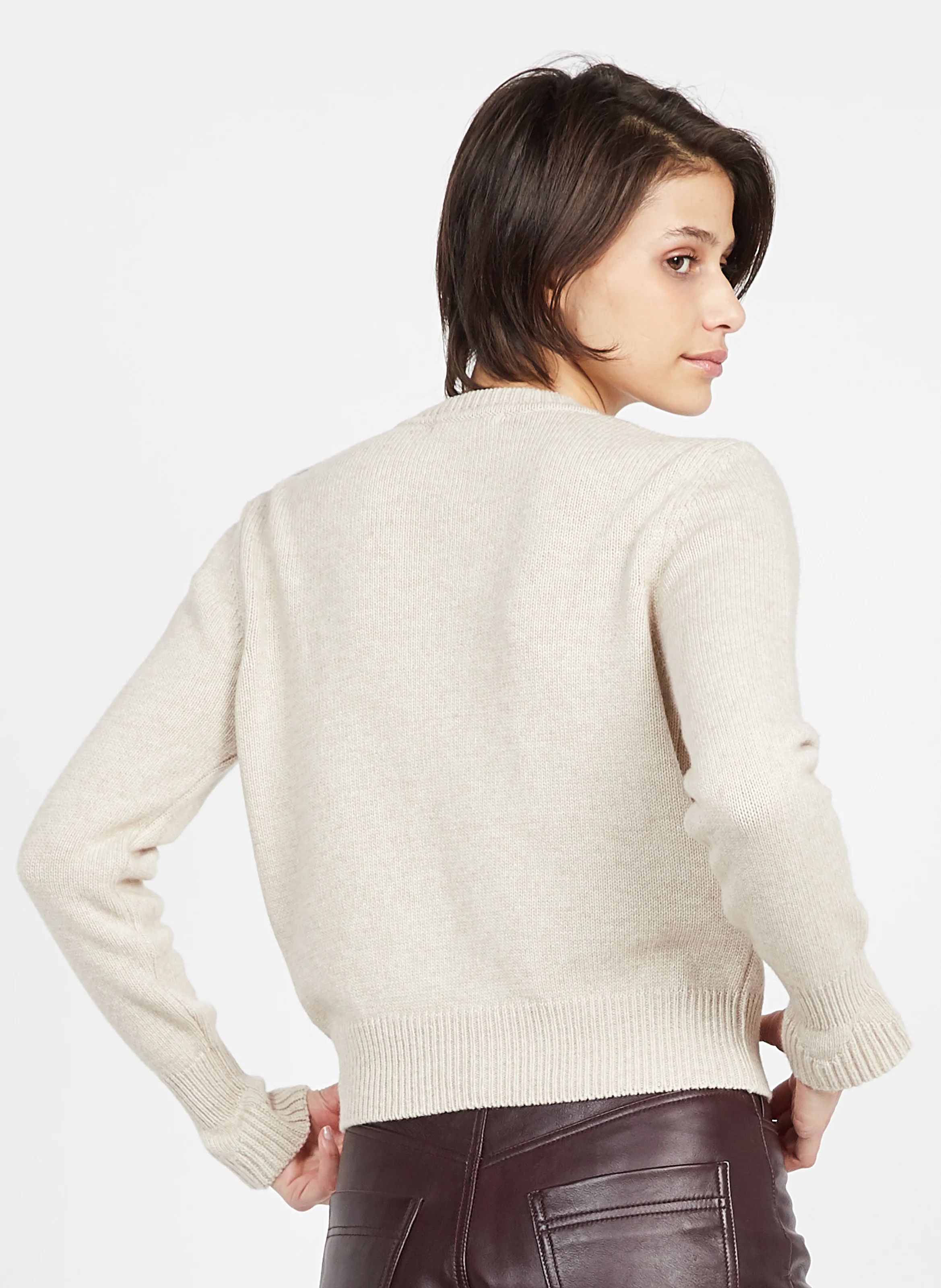 ARISTIDE - Pull col rond en laine mélangée| Beige