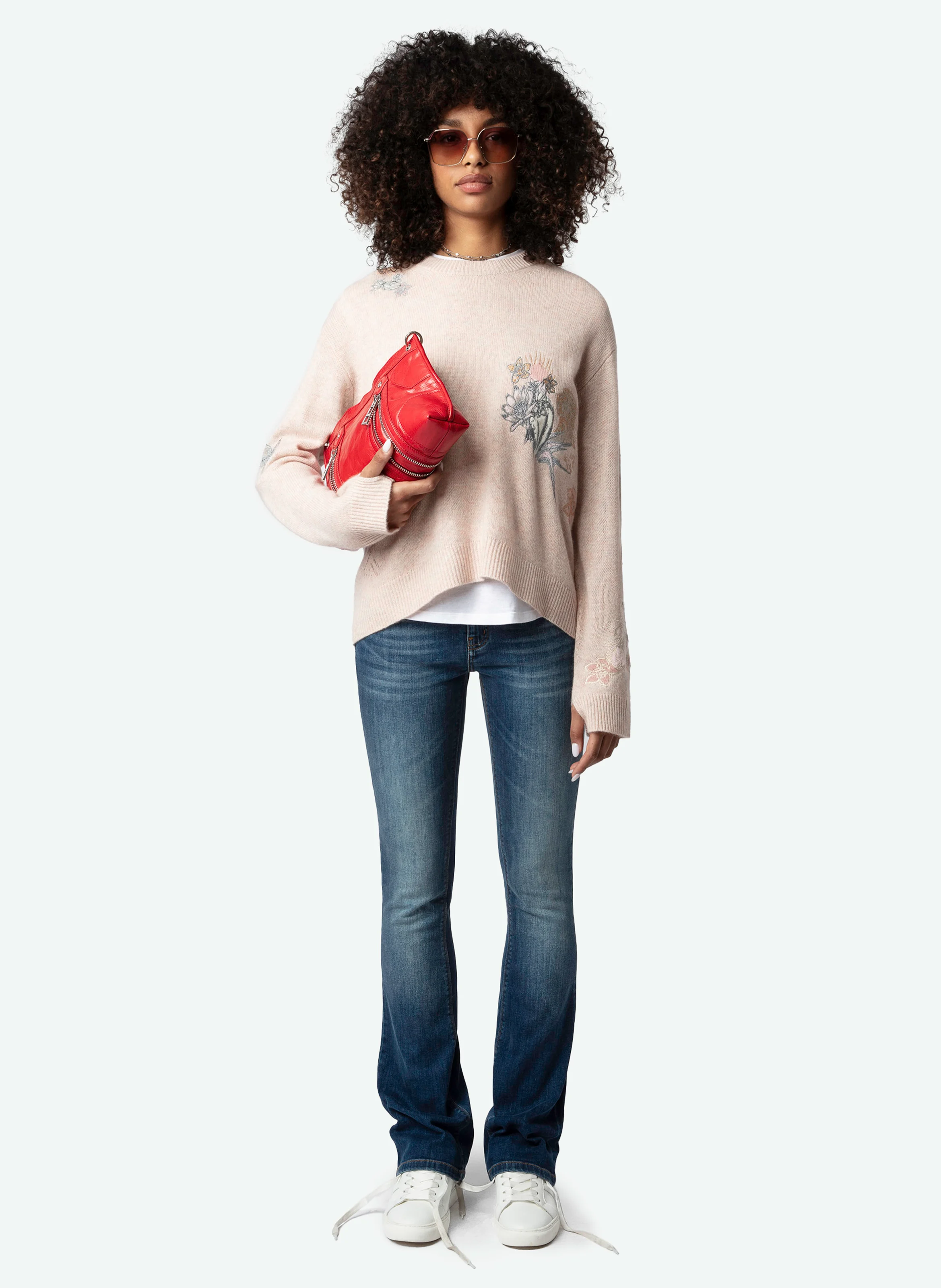 MARKUS - Pull brodé en cachemire | Rose