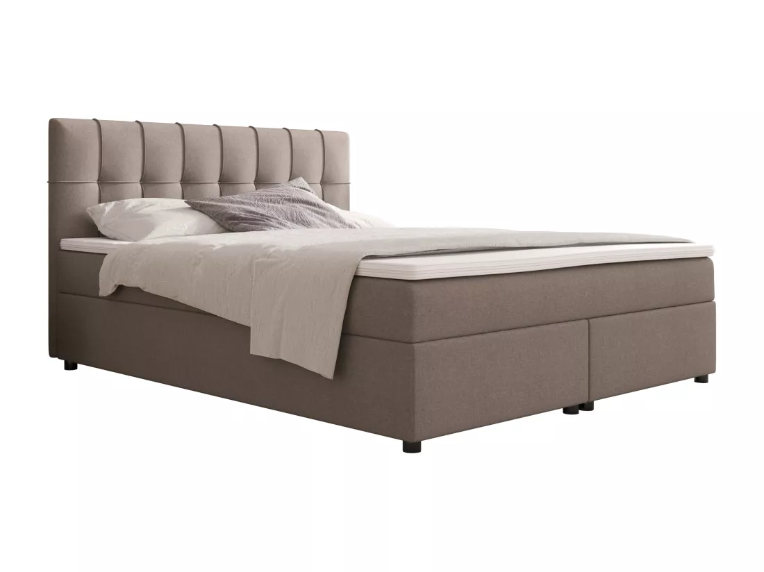 Ensemble complet boxspring tête de lit capitonnée + sommiers + matelas + surmatelas - 180 x 200 cm - Tissu - Gris - SIERO II de YSMÉE