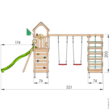 Speeltoestel Jungle Gym Safari douglas met glijbaan groen en 2-klimrek module
