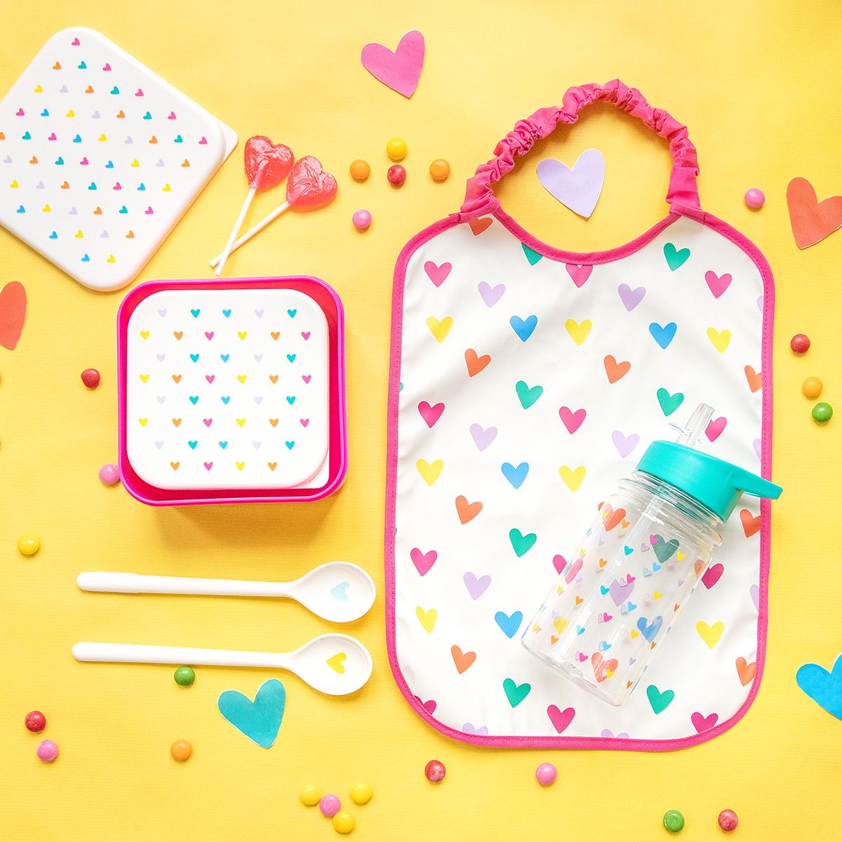 Bavoir long élastique multicoeurs  Petit toi