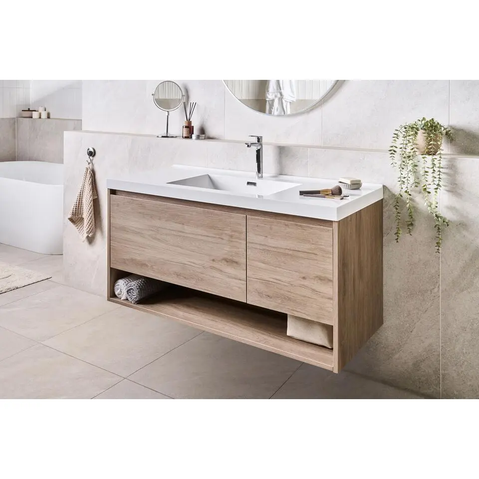 UMAYO - Wandgemonteerd meubel met wasbak - Lichtbruin - 120 cm - MDF