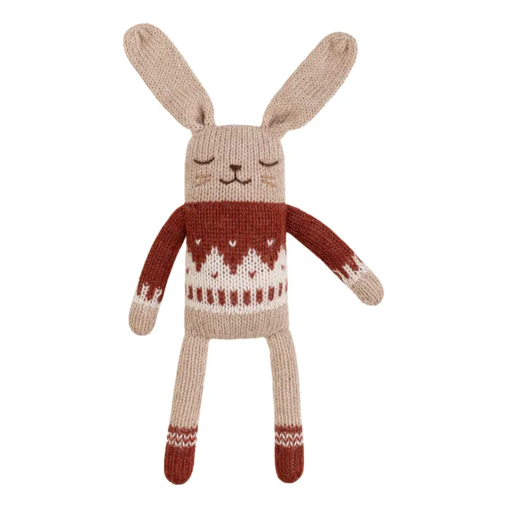 Main Sauvage Doudou lapin pull jacquard  | Sienne