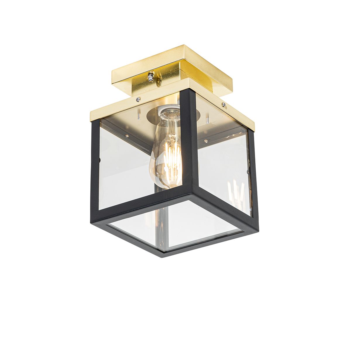 Industriële buiten plafondlamp zwart met goud - Rotterdam