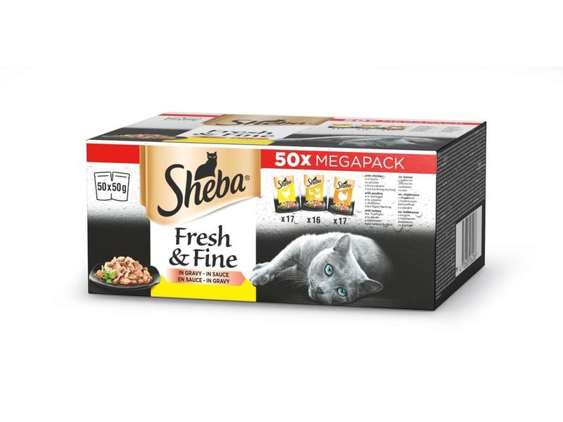 Sheba Nassfutter Fresh & Fine in Sauce Geflügel, 50 x 50 g Alleinfuttermittel für ausgewachsene Katzen