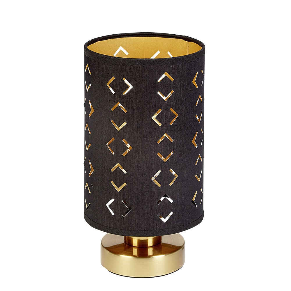 Lampe de chevet avec abat jour noir ajouré et base dorée
