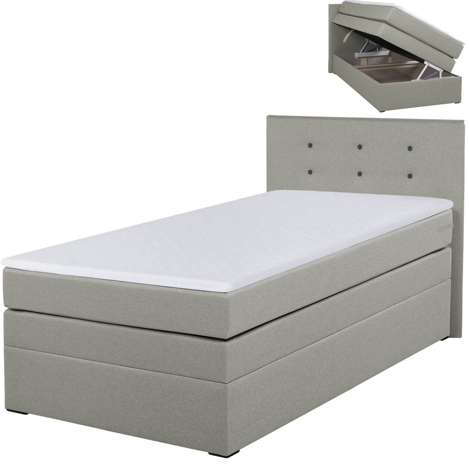 Boxspringbett - beige - H3 - 90x200 cm