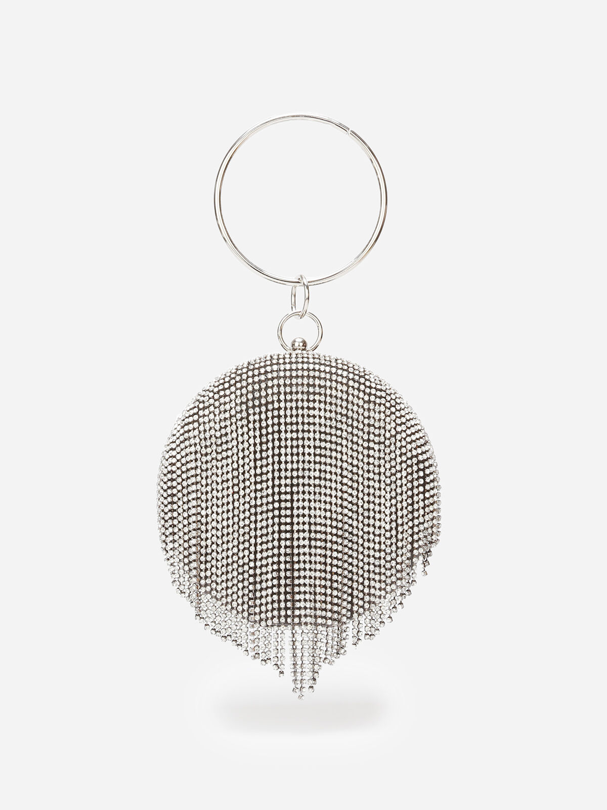 Minaudière ronde avec franges à strass- noir_argente