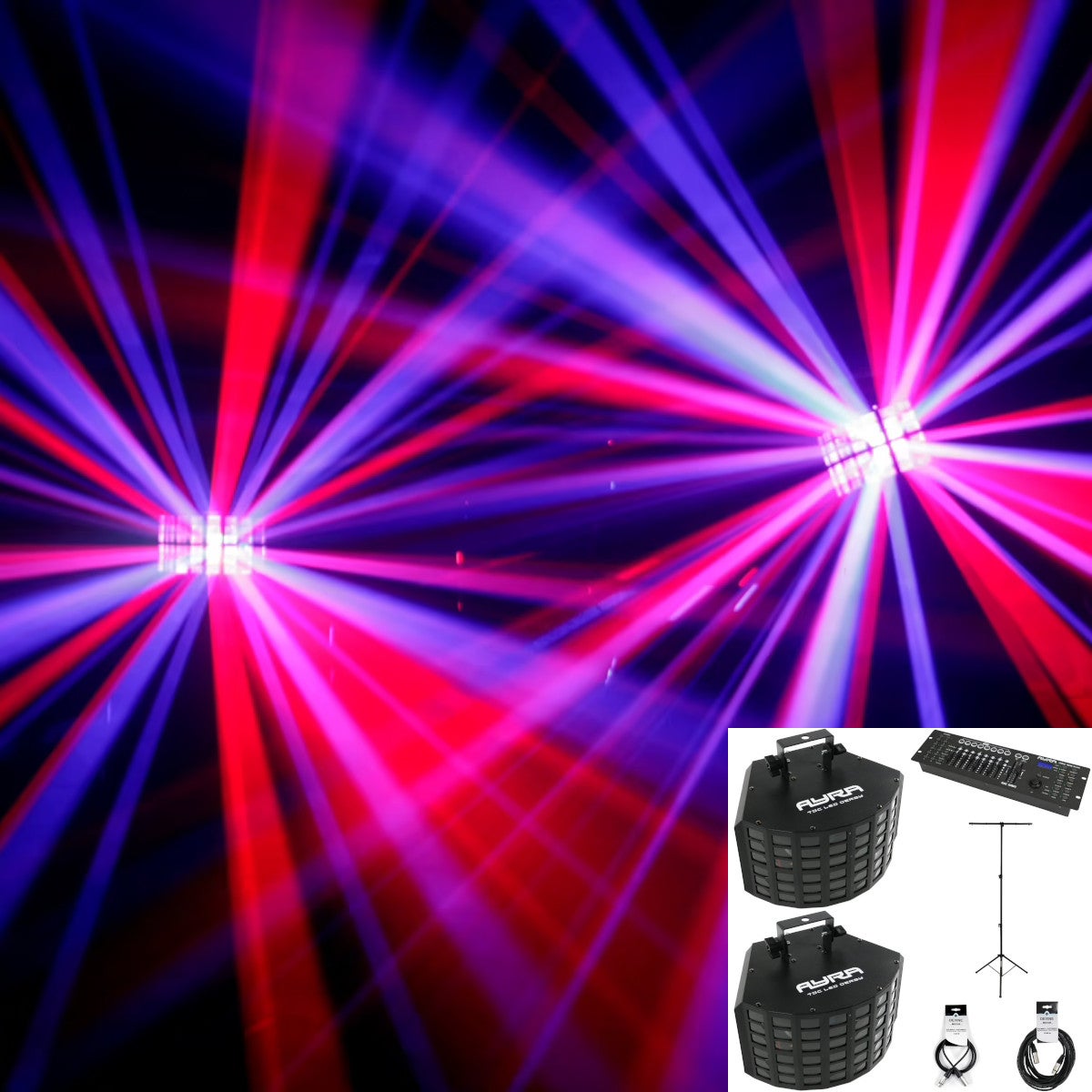 Ayra TDC LED Derby (2x) + controller + kabels + statief