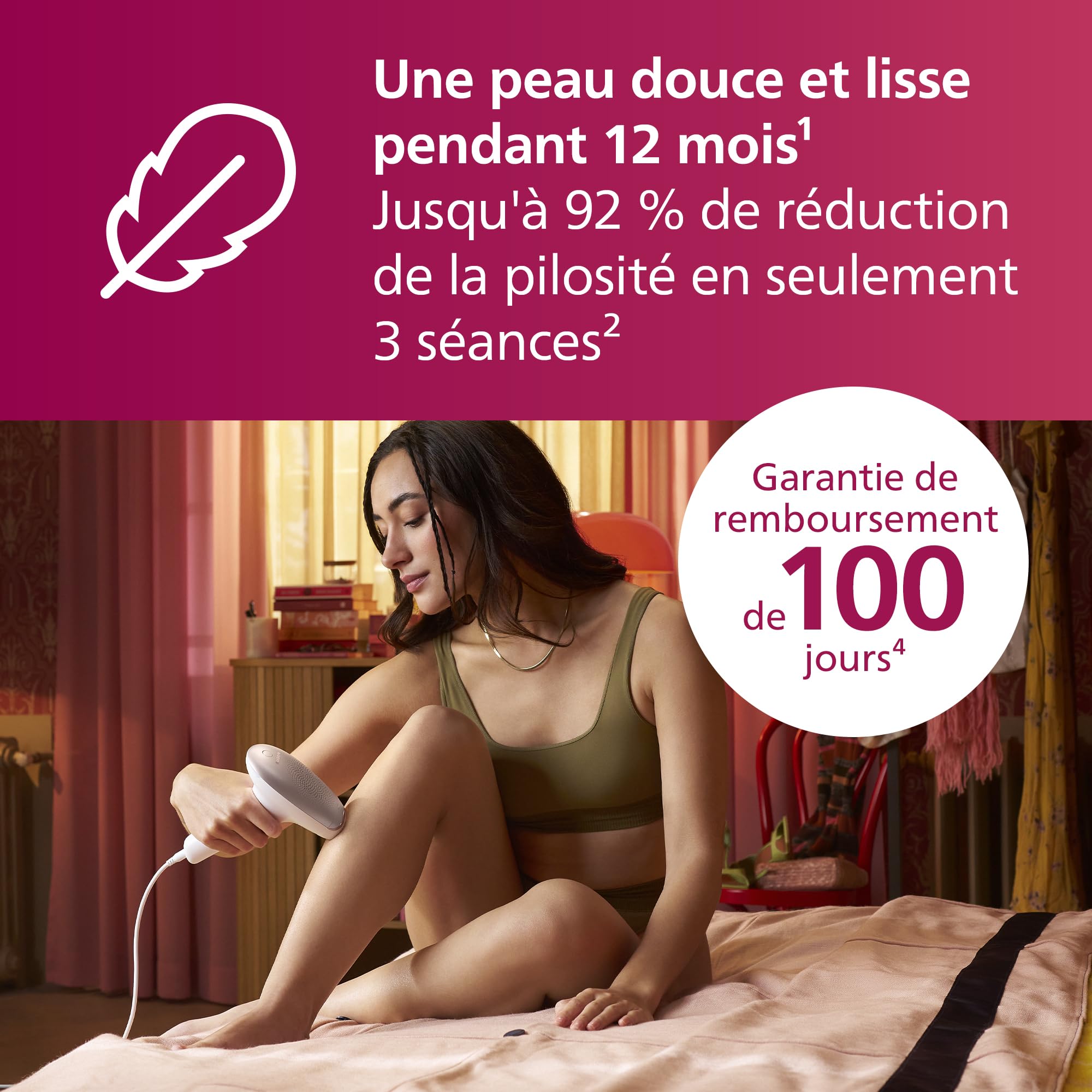 Philips Lumea série 7000, Épilateur à lumière pulsée, alternative à l'épilation laser, 3 embouts pour le corps, le visage et le maillot, modèle SC1999