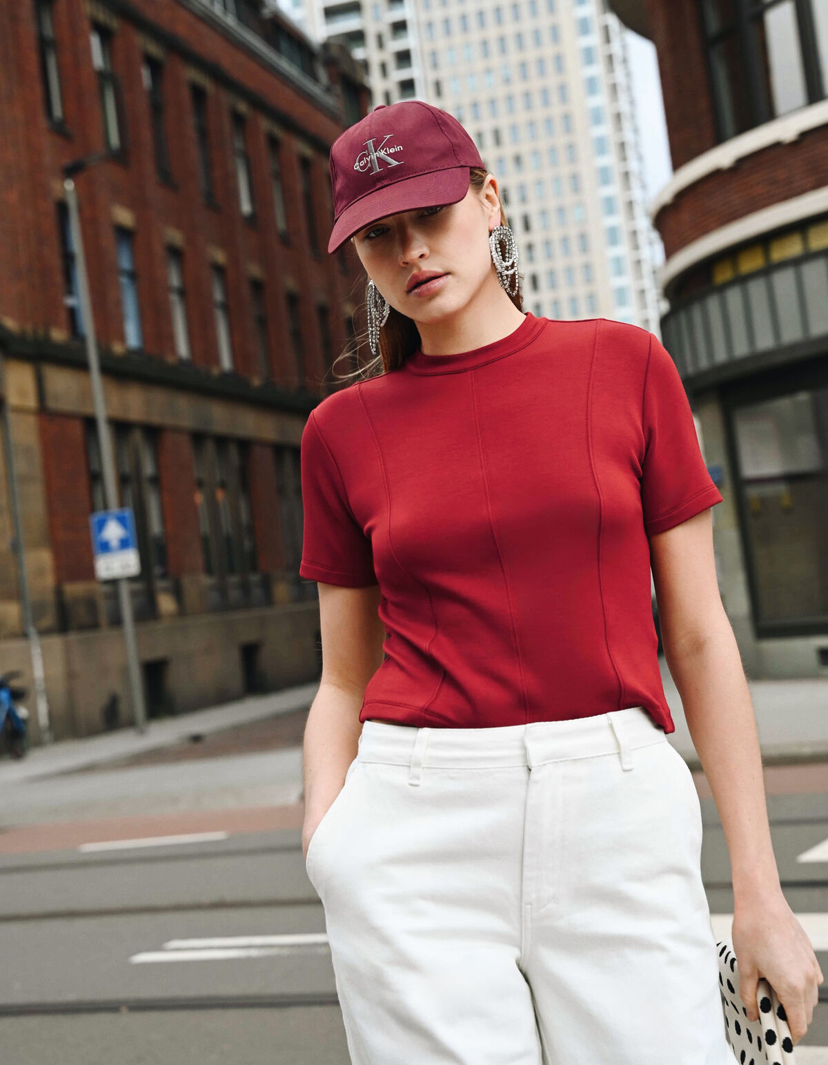 Fitted Cropped T-shirt Donkerrood