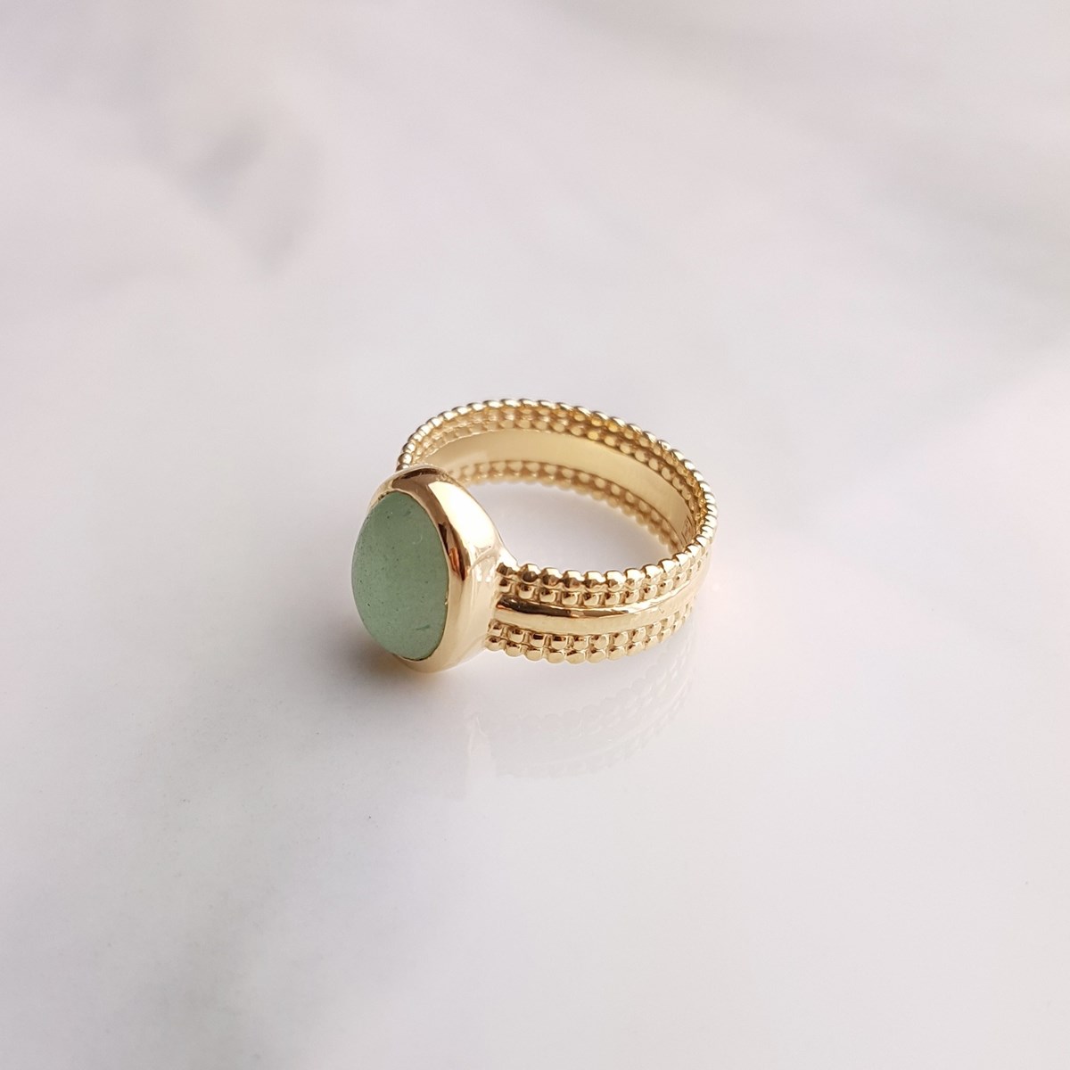 Bague Plaqué Or Tendance Pierre Precieuse Fine Aventurine