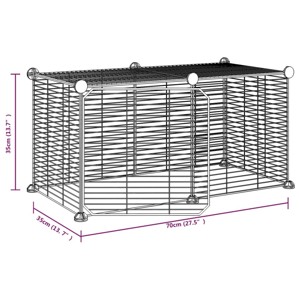 Cage animaux de compagnie à 8 panneaux et porte noir 35x35 cm