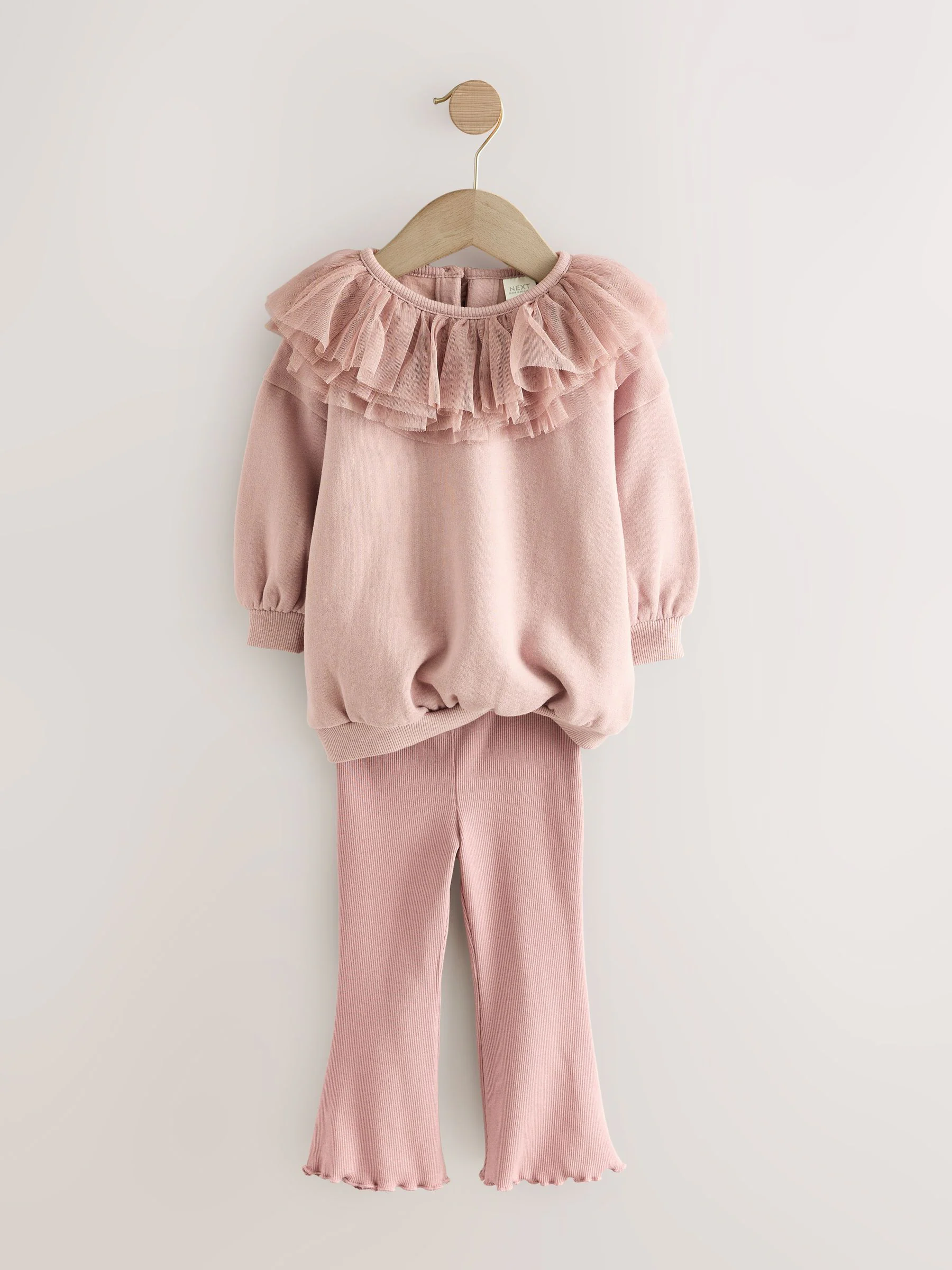 Lichtroze - Set van sweatshirt met ruches en uitlopende legging (3mnd-7jr)