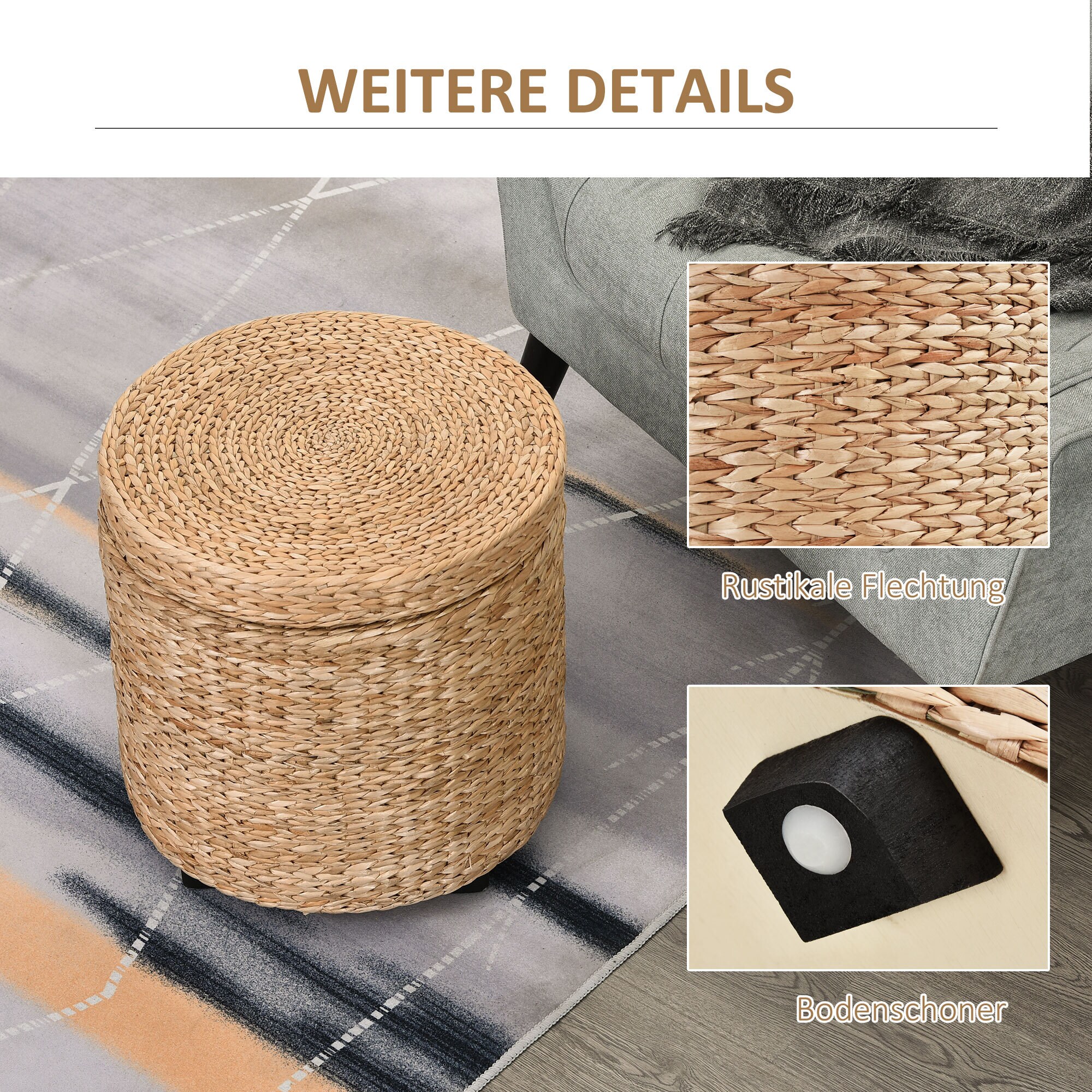 HOMCOM Hocker mit Stauraum khaki 43 x 43 cm (ØxH)