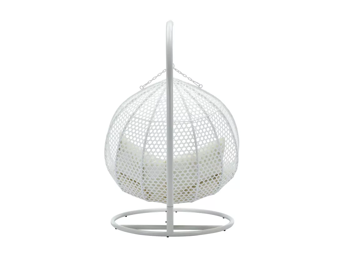 Fauteuil suspendu 2 places en résine tressée - Blanc et coussin beige - VAHINA de MYLIA
