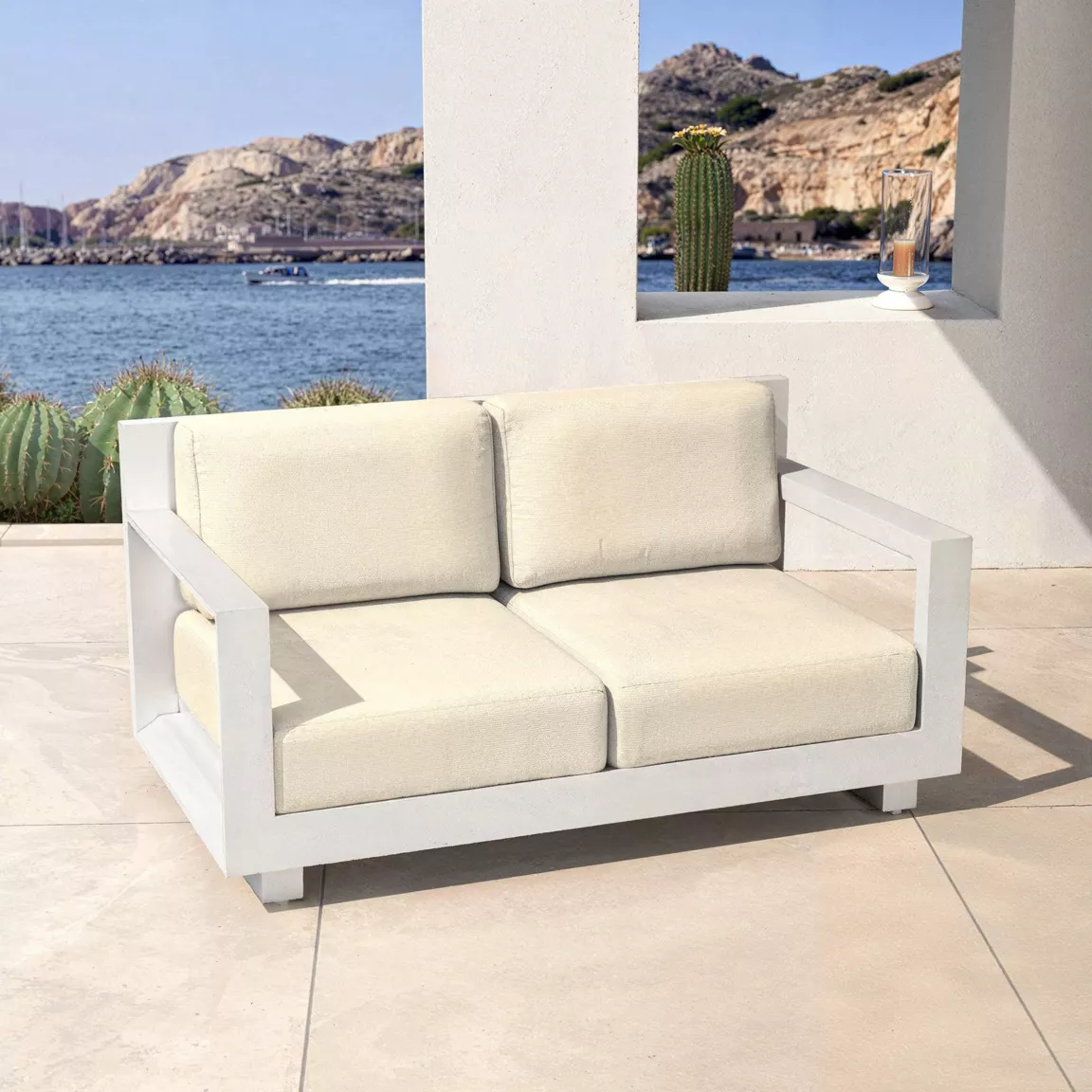 Salon de jardin aluminium 7 places 5 pcs Elba Blanc et beige