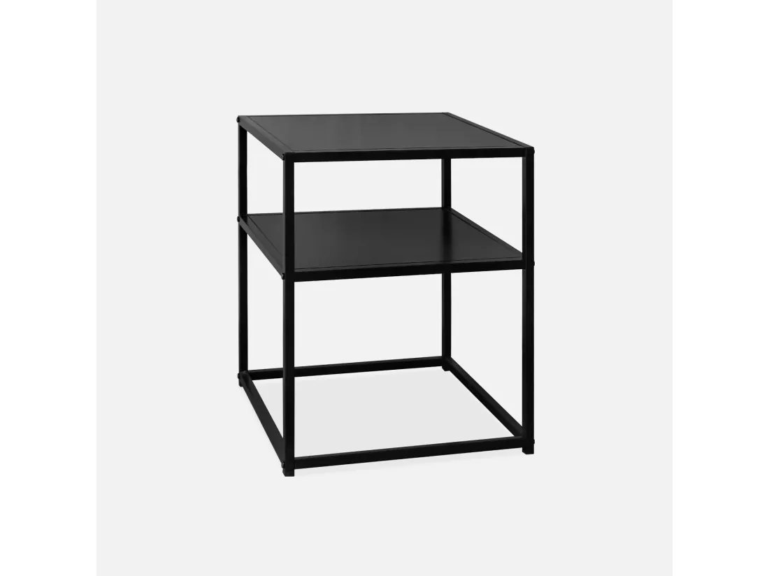 Lot de 2 Tables de chevet en métal noir. 1 étagère. INDUSTRIELLE L 43 x l 40 x H 52cm