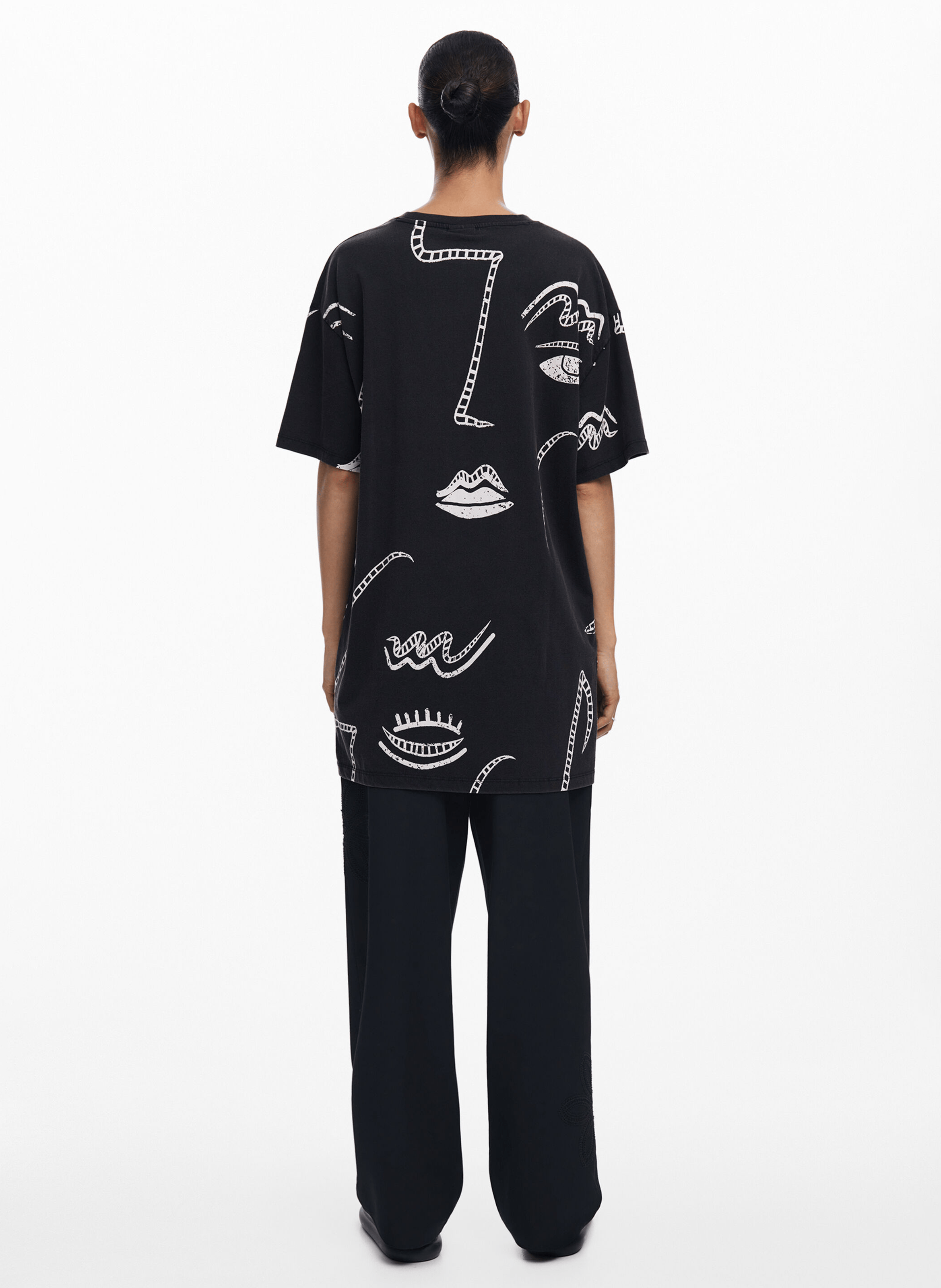 Tee-shirt long imprimé en coton | Noir
