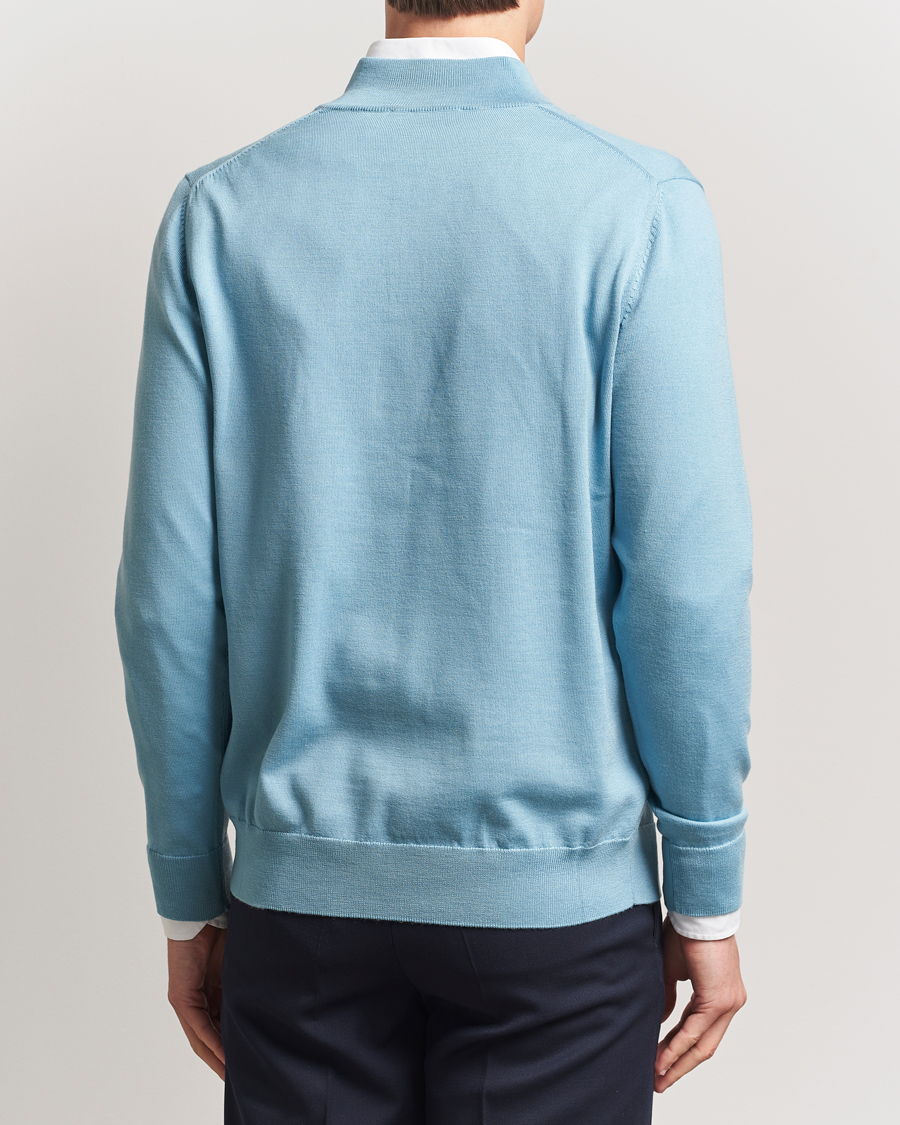 Charles Tyrwhitt Pure Merino Zip Neck Jumper Aqua Green