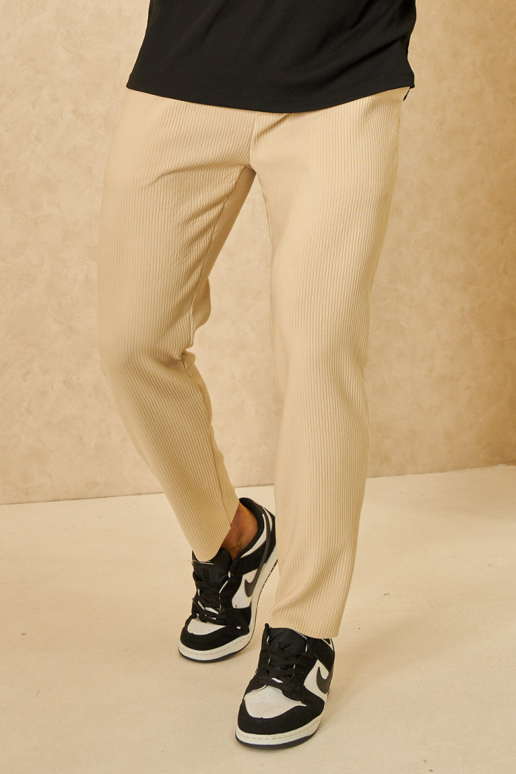 Pantalon de jogging fluide texturé beige
