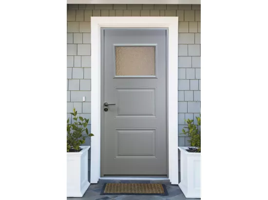 Porte d'entrée acier vitrée, TER Blanc, H,215xl,90 p, gaucheCotes Tableau