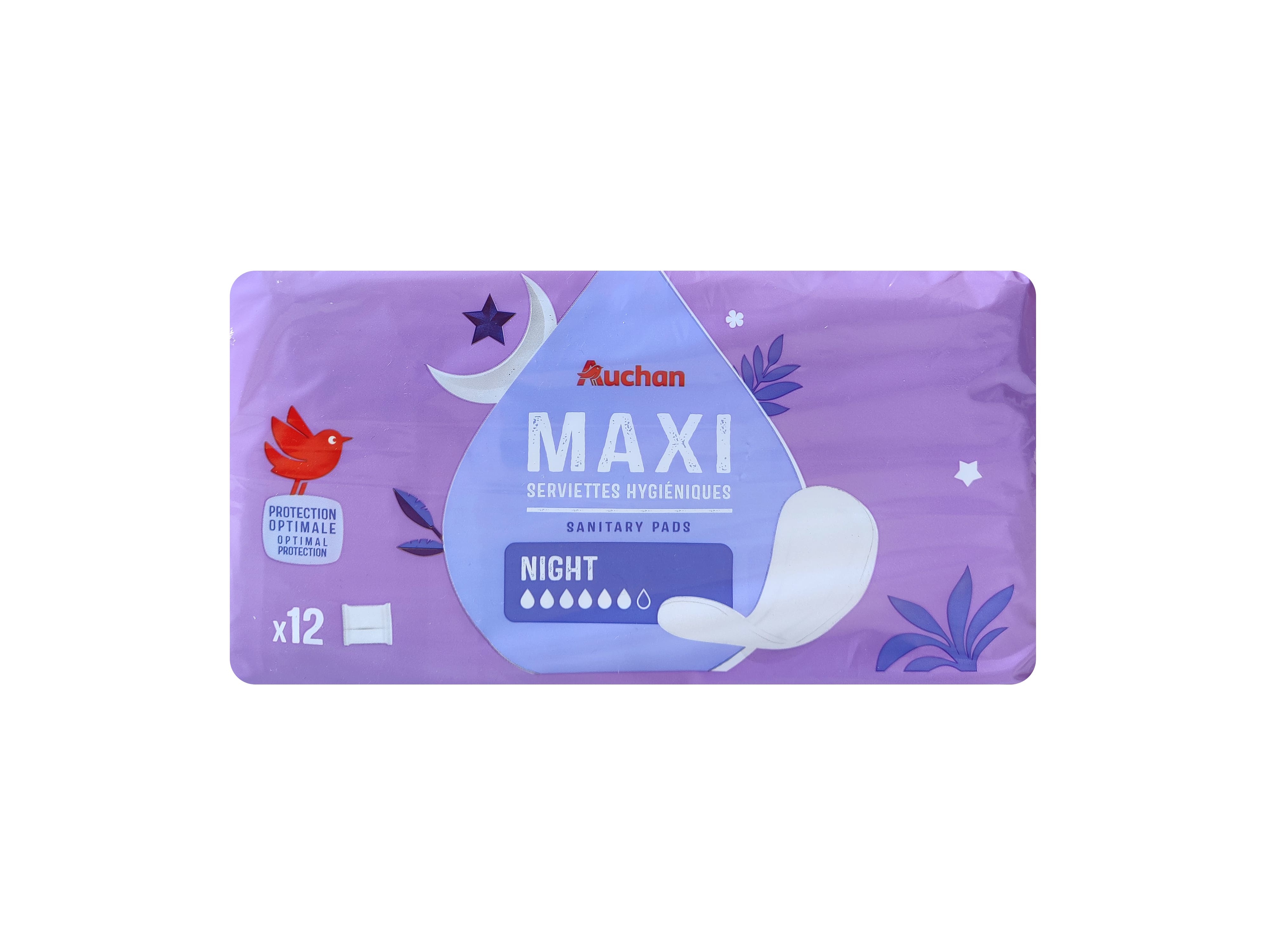 PENSOS HIGIÉNICOS AUCHAN MAXI NOITE SEM ABAS COM BOLSA 12UN