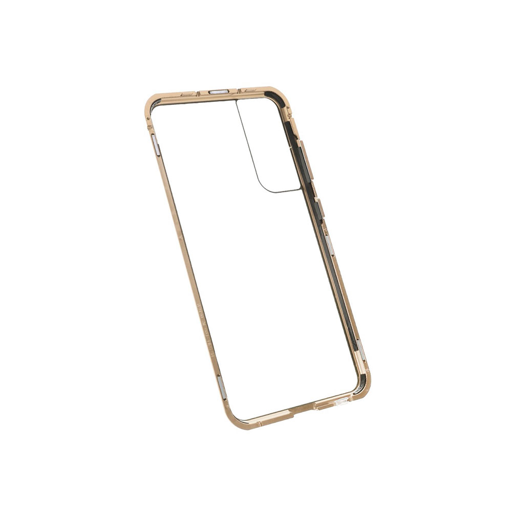 Samsung Galaxy S21 FE 5G Magnetische Alu Schutzhülle mit Panzer Glas Backcover   Displayschutz (Magnet-Technologie) - Gold