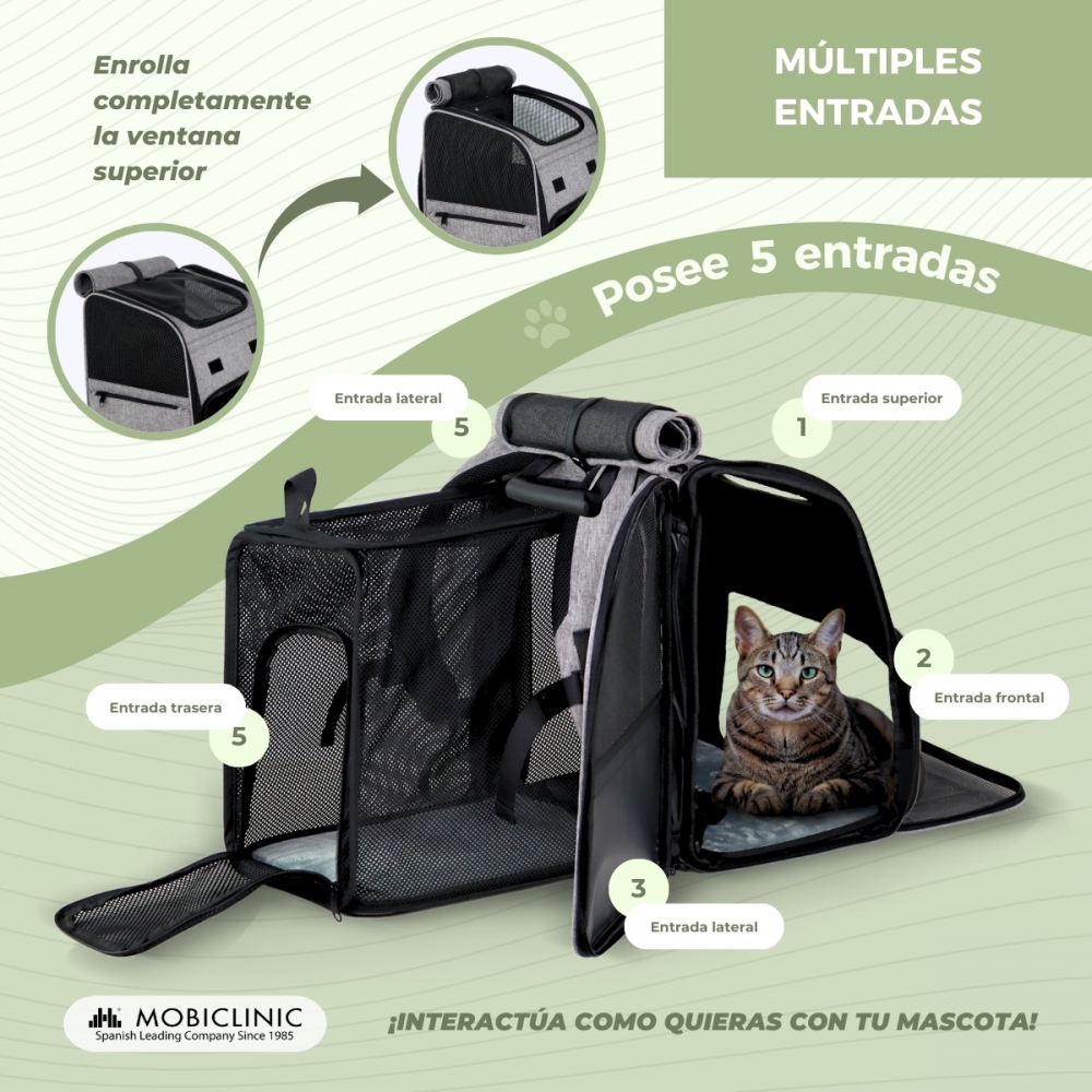Bolsa de transporte expansível para animais de estimação Mobiclinic, mochila dobrável, bolsa de transporte ventilada para animais de estimação