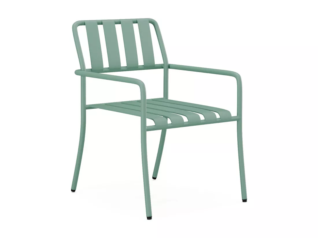 Salle à manger de jardin en métal : la table L.160 cm et 6 fauteuils - Vert amande - BIRMOS de MYLIA