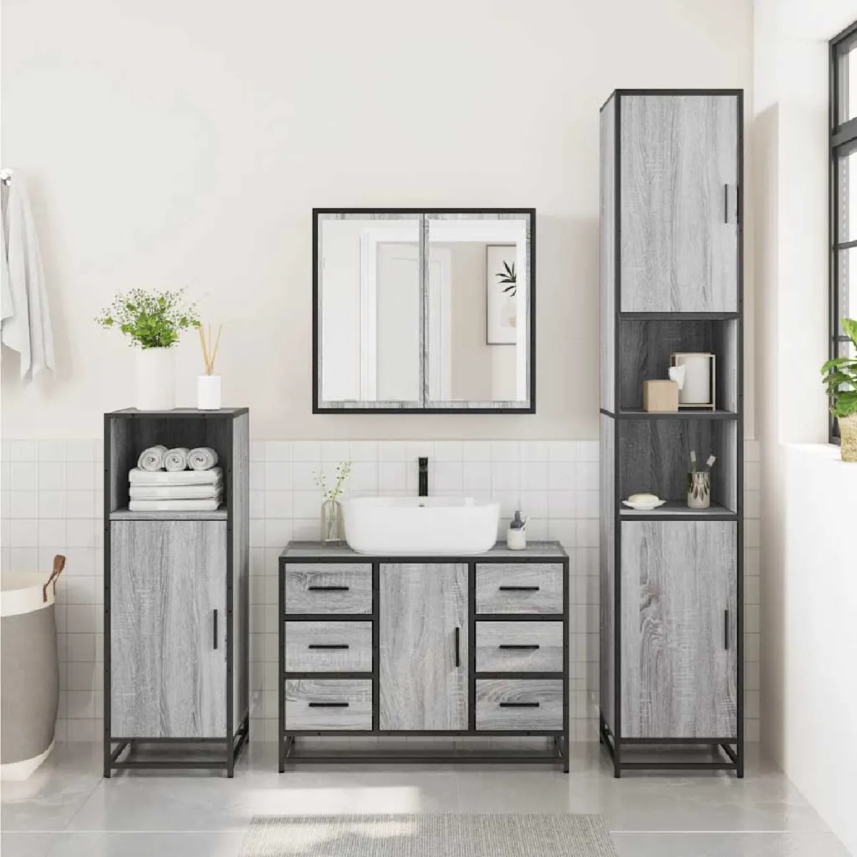 VidaXL Ensemble Salle de Bain - Sonoma Gris